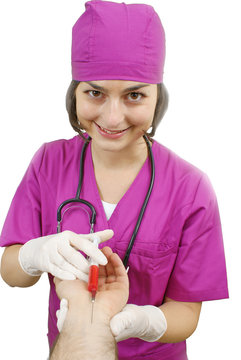 Nurse taking blood sample