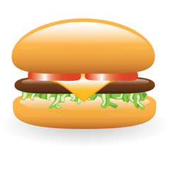 hamburger with meat, cheese, lettuce, tomato