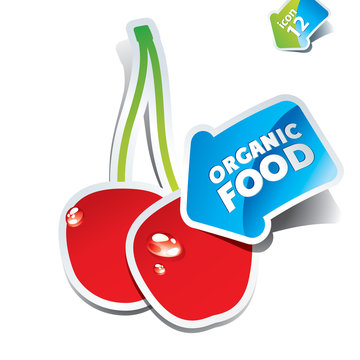 Icon cherry with an arrow by organic food