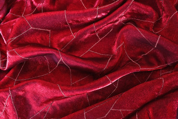 Red satin fabric with bright lines