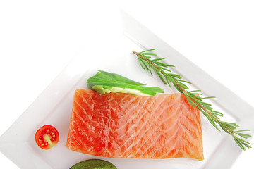 fresh smoked salmon fillet with pesto sauce