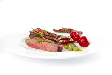meat slices on white