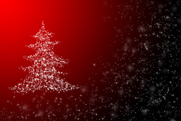 Red background with a fur-tree.
