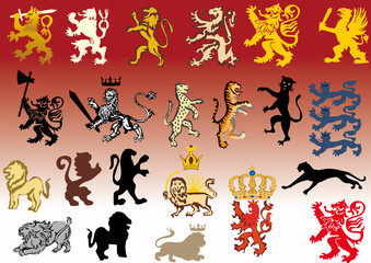 set of heraldic cats