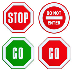 Set of STOP, GO, DO NOT ENTER sign