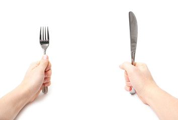 Hands holding knife and fork - 28602711