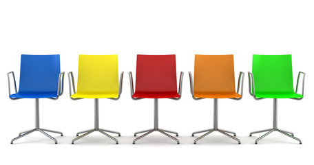 many color office chairs isolated on white background