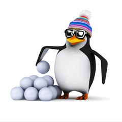 3d Penguin has a ready supply of snowballs