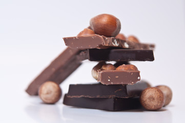 Selection of chocolate squares and nuts
