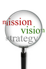 mission vision strategy through magnifying glass - 28606366
