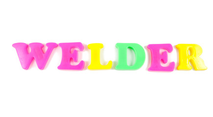 welder written in fridge magnets on white background