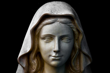 Holy Mary statue portrait isolated on black - obrazy, fototapety, plakaty