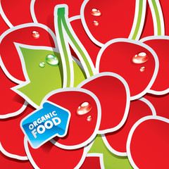 Background from cherries with an arrow by organic food