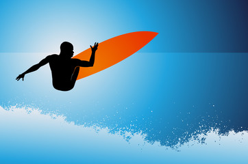 Surfing man vector background with wave