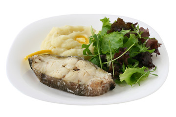 Boiled fish with mashed potato
