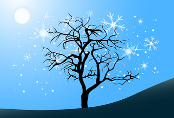 Tree in the full moon night, vector illustration