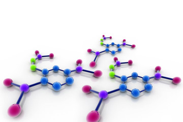 3d Model of a molecule from color spheres and rod