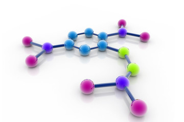 3d Model of a molecule from color spheres and rod