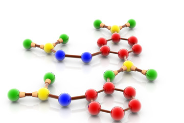 3d Model of a molecule from color spheres and rod