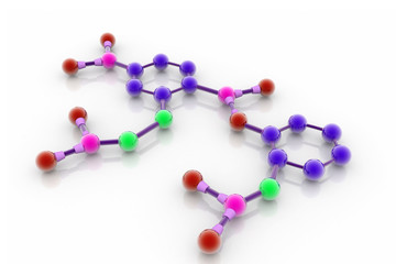 3d Model of a molecule from color spheres and rod