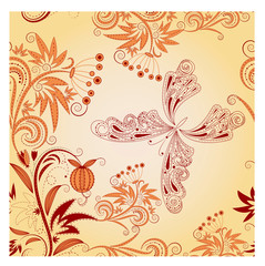 vector seamless floral background with butterfly
