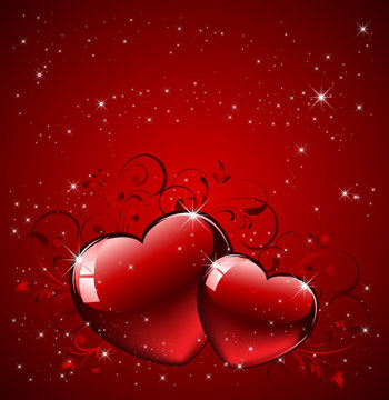 Hearts on red background