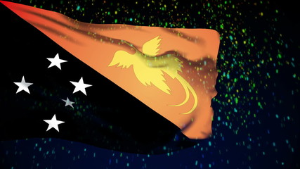 Papua New Guinea flag waving. snow background. - Powered by Adobe