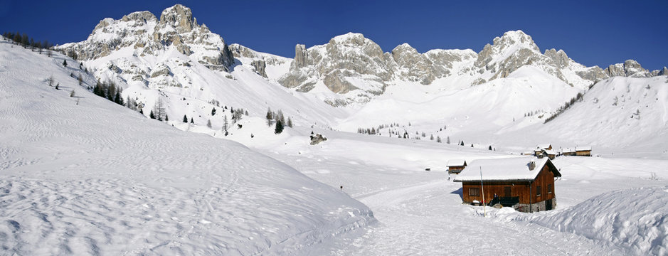 Winter panorama near San Pellegrino Pass