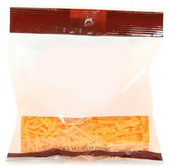 Fototapeten Bag Blank Label Shredded Cheddar Cheese © Ixepop