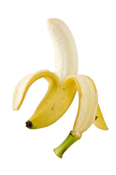 白背景に皮を剥いたバナナのアップ
