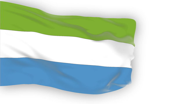 Sierra Leone flag slowly waving. White background. loop.