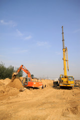 tractors in a construction site