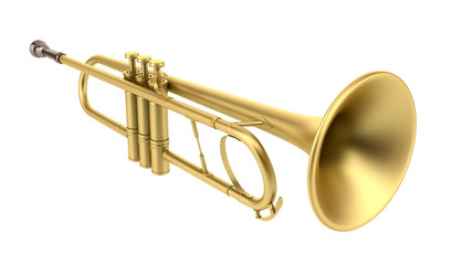 Fototapeta na wymiar brass trumpet isolated on white background