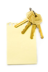 Sheet and keys isolated on white