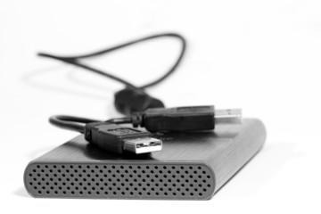 Metallic portable gigabytes harddrive isolated on white