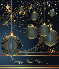 Merry Christmas and Happy New Year dark blue background.