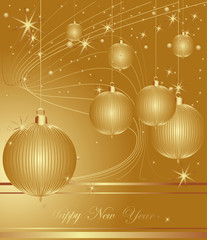 Merry Christmas and Happy New Year gold background.
