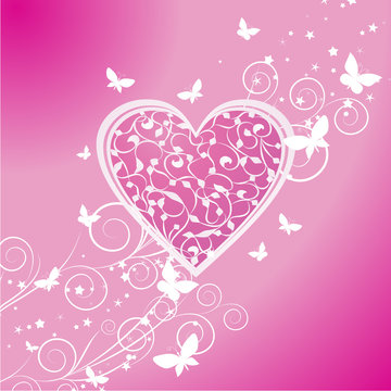 vector pink heart with butterflies