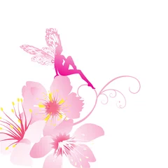 Poster Monde magique fée rose sur le vecteur de fleurs