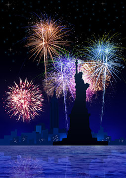 Stock image of New York City with fireworks