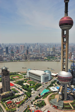 China Shanghai The Pearl Tower And Puxi Skyline