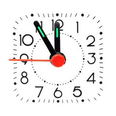 Clock showing five minute to midnight