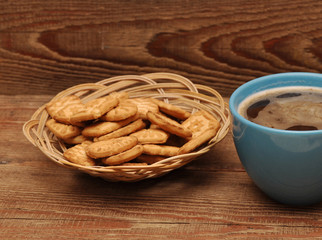 cup of tea and cookies in basket