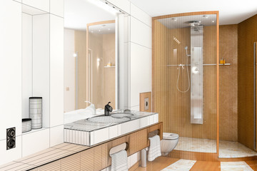 Bathroom accented in Wood (3d)