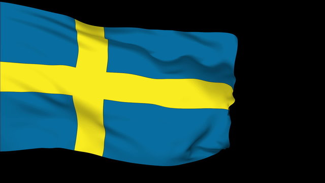 Sweden flag slowly waving. Alpha included. Seamless loop.