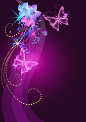Glowing background with flowers, butterfly and stars