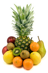 fresh various fruits over a white background