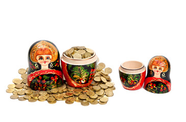 One Matryoshka is full of coins and another is empty