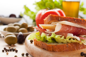 Prosciutto and cheese sandwich