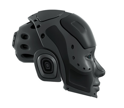 Stylish gray cyber head in profile. Isolated on white 3d image